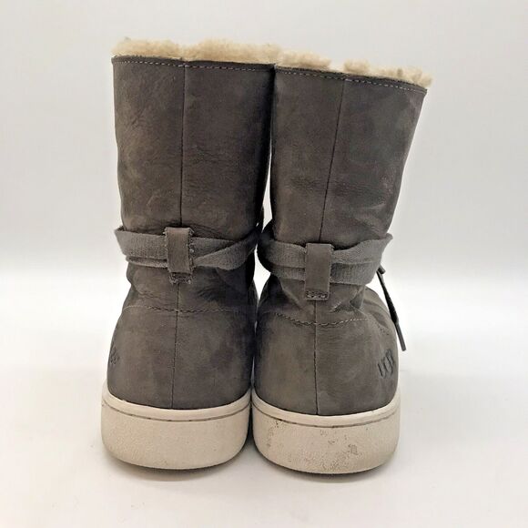 UGG Starlyn F27117D Sneaker Boots Women's 9 Gray Leather Shearling Lace Up Shoes - Picture 6 of 11